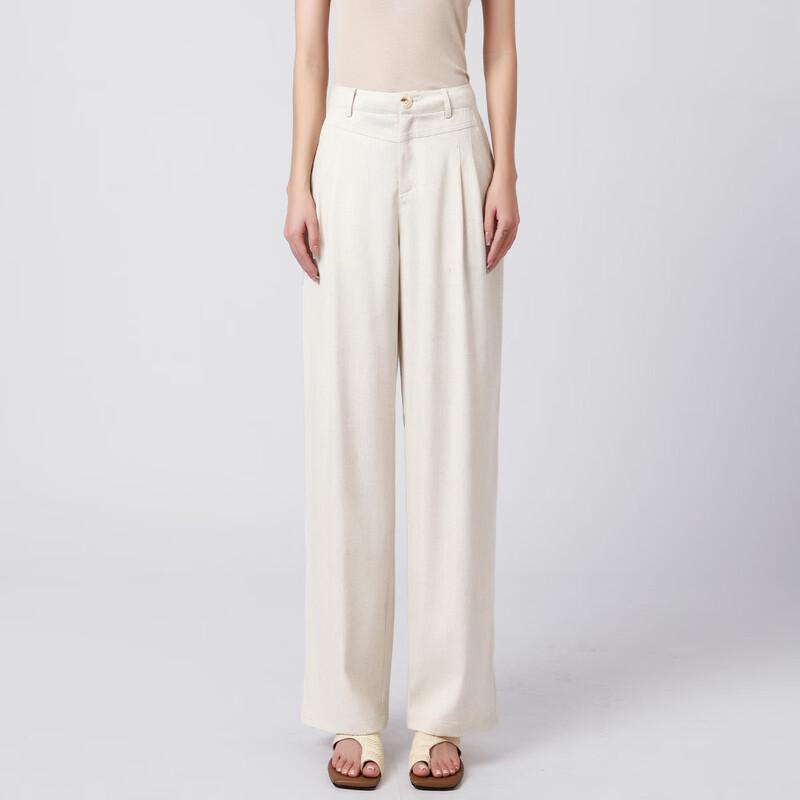 RAIN.CUN Women's Oat Loose Cotton Linen Straight-Leg Pants