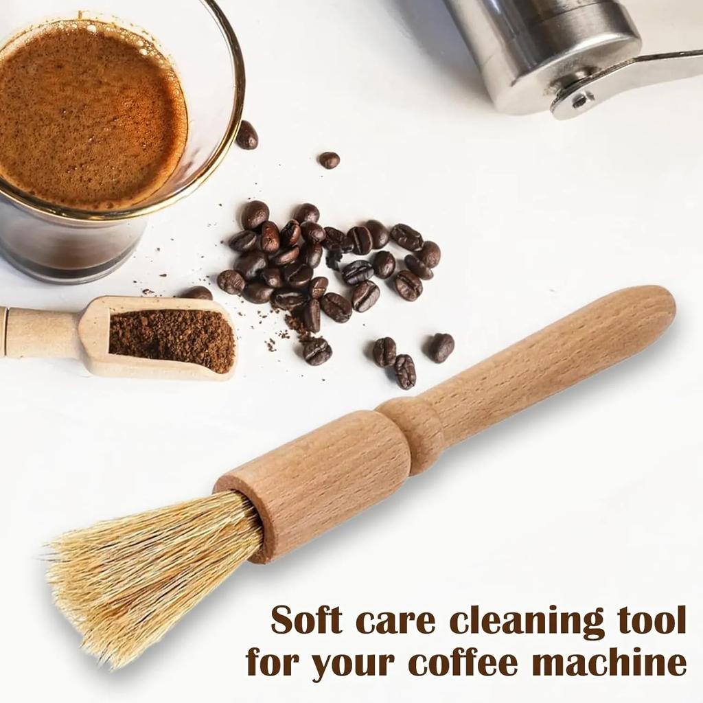 Perie de curățare pentru aparat de cafea, râșniță de boabe de cafea și espressor, mâner din lemn și peri moi din lemn pentru cafea