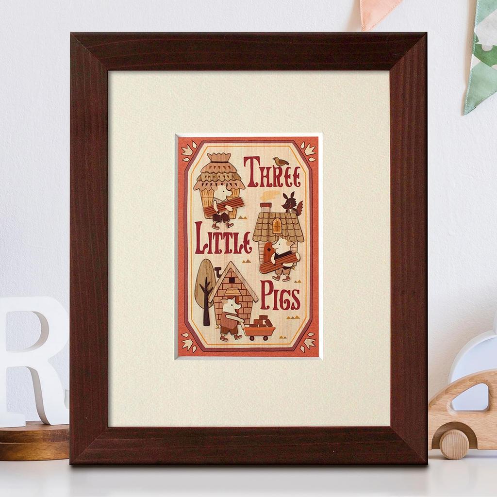 KINOWA "The Three Little Pigs" Wood Collage Original DIY Kit - Fairy Tale (Grimm's Fairy Tale) - Made In Japan