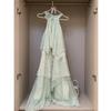 Summer Korean New Pure Green Vacation Dress, Thin Flower Lace Splicing Neck Dress, Long Dress