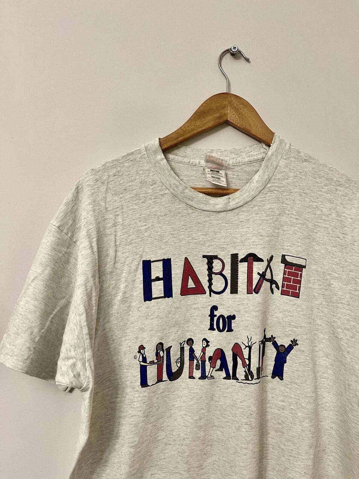 Vintage Habitat For Humanity T Shirt XL Grey Graphic Single Stitch Charity USA 2XL