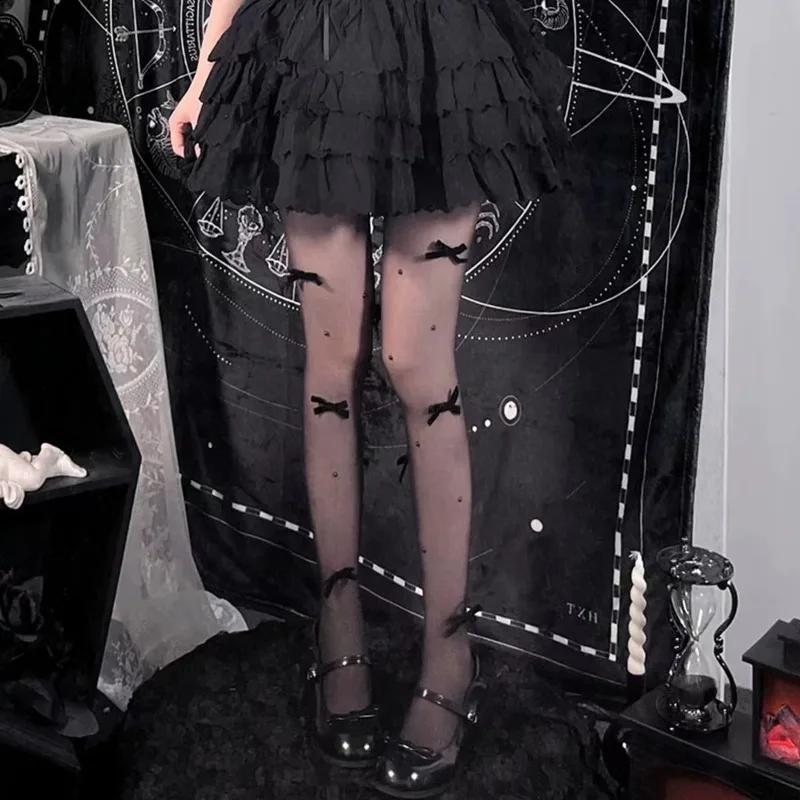 

Розовые бархатные колготки с вышивкой в виде бантиков и жемчужин, модные женские колготки в стиле JK Лолита, милые колготки для каваи-девочек One Size