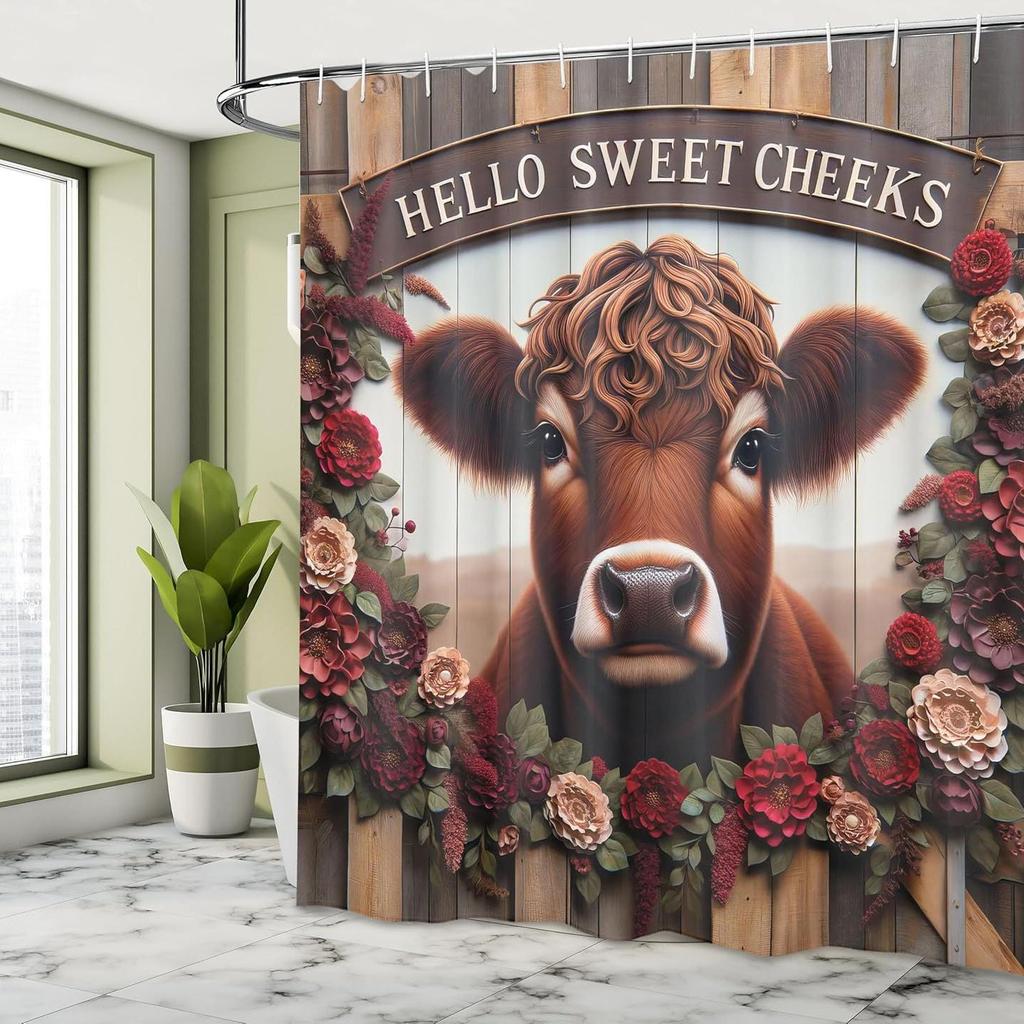 Highland Cattle Waterproof Shower Curtain, Punch-Free Polyester Curtain for Shower Room or Door Partition