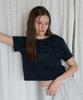 COVERNAT WOMAN Crop Clover Heart Patchwork T-Shirt Navy