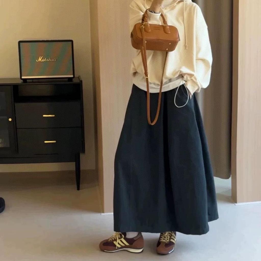 Pepper Patch Women's Elastic Waist Cotton Midi Skirt - Korean Style A-line for Spring/Summer