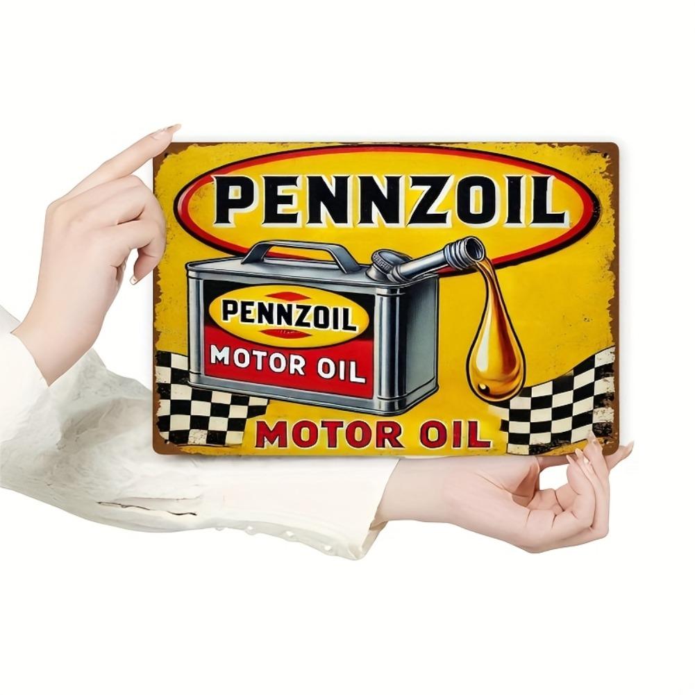 Vintage Pennzoil Motor Oil Metal Tin Sign - 8"x12" | Durable Retro Wall Art with Classic Design, Easy To Hang