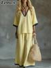 Summer Women's Solid V-Neck Short Sleeve Pants Two Piece Set Loose Fit Outfit