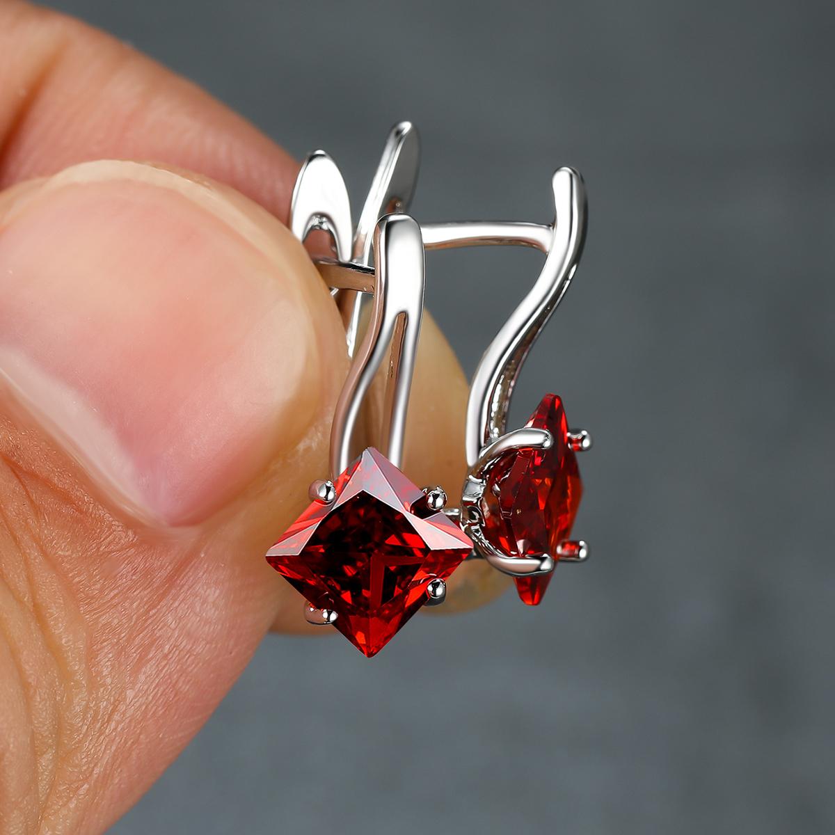 

1 пара серег-клипс серебряного цвета с огранкой принцессы, синих, зеленых, цвета морской волны, красного, фиолетового цвета, серьги-клипсы с камнем для невесты, принцессы, помолвки, висячие серьги красный
