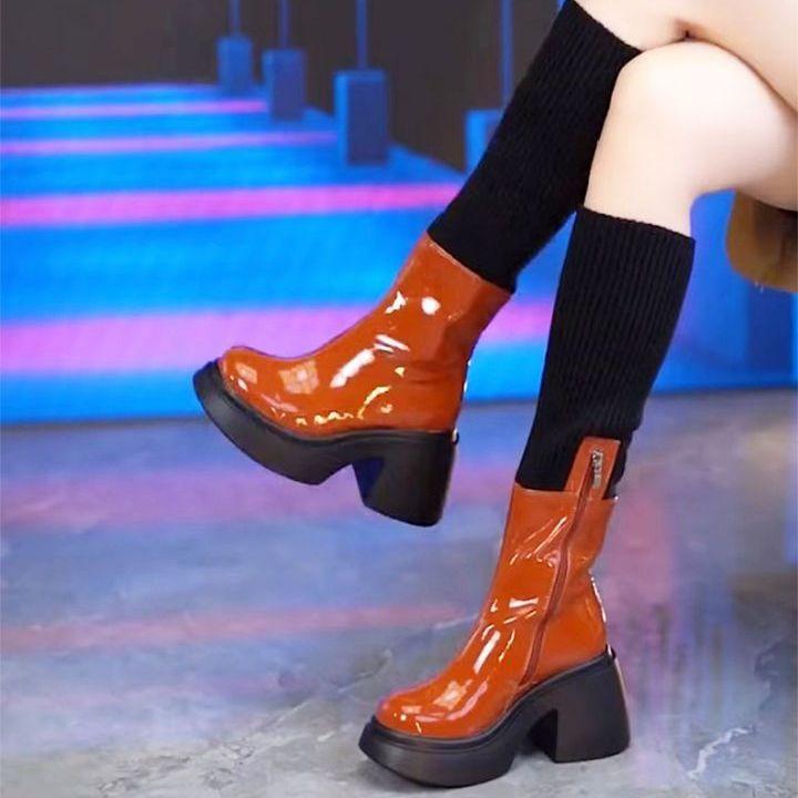 Waterproof Platform Thick-soled Knee Boots for Women Wear 2025 Fashion Autumn and Winter New High-heeled Thick-heeled Elastic Socks Boots