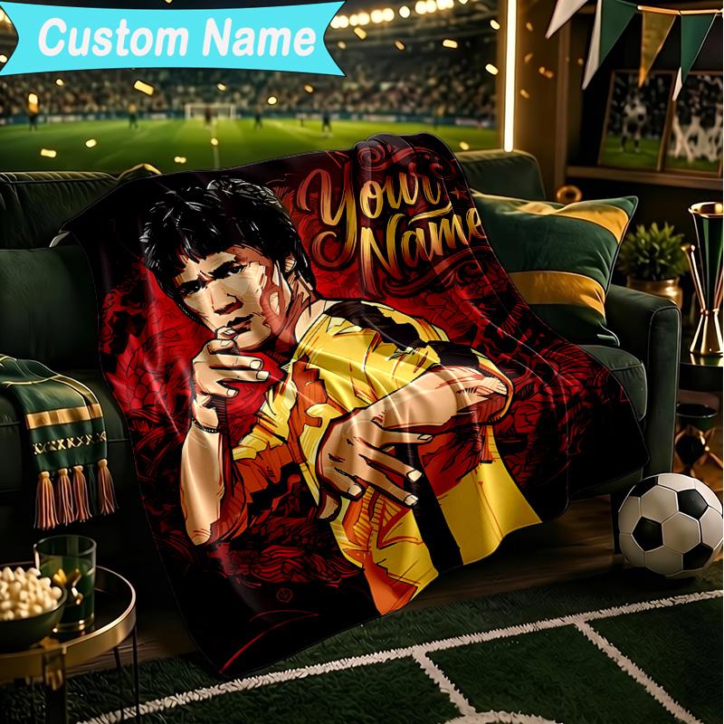1PC Custom Name Blanket Dynamic Bruce-Lee Pose Flannel blankets Patterns Throw Blanket All-Season Soft Gift for Couch, Bed, Camping, Birthday gifts
