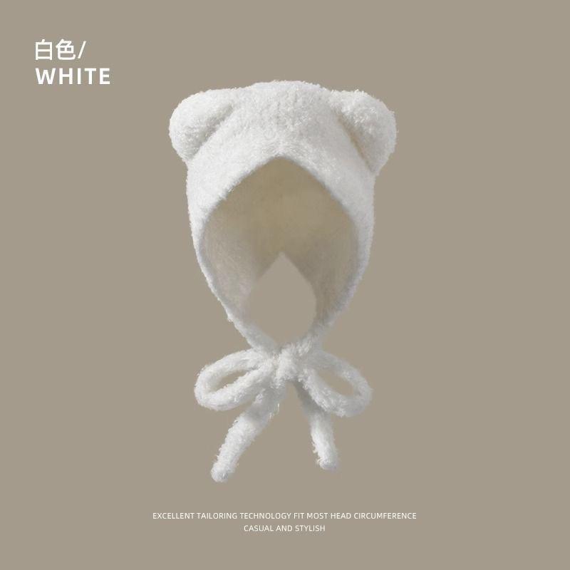 Autumn and winter cute bear female plush headgear warm face small knitted wool hat big head circumference ear protection hat