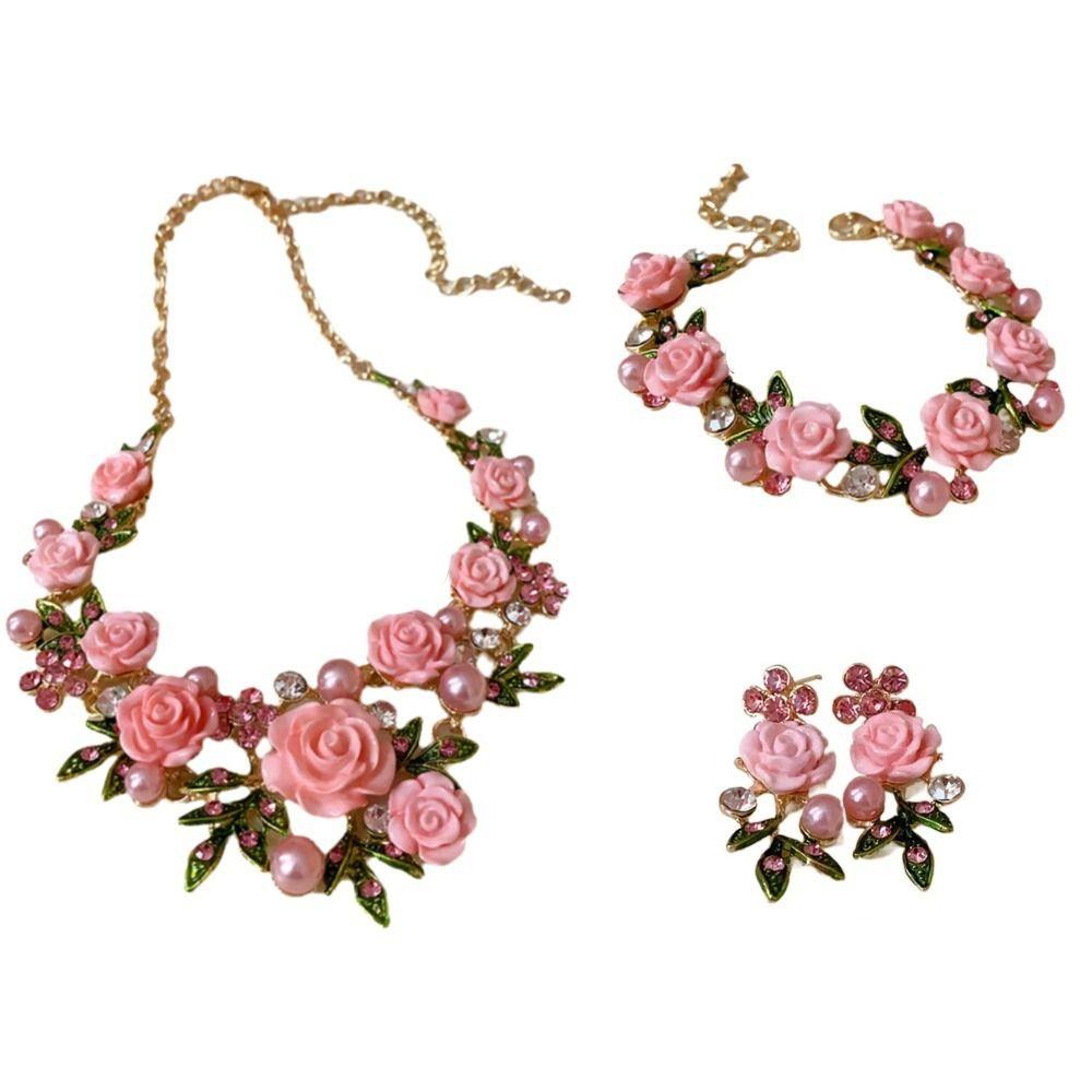 Rhinestone Flower Bracelet Sweet Women Jewelry Temperament Rose Flower Necklace  Wedding