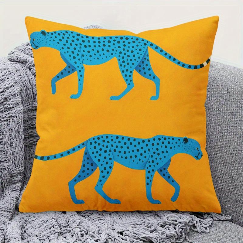 pc Modern Blue Cheetah Pillow Cover Polyester D DoubleSided Print Abstract Orange Cheetah Art Animal Lover Home Car Deco