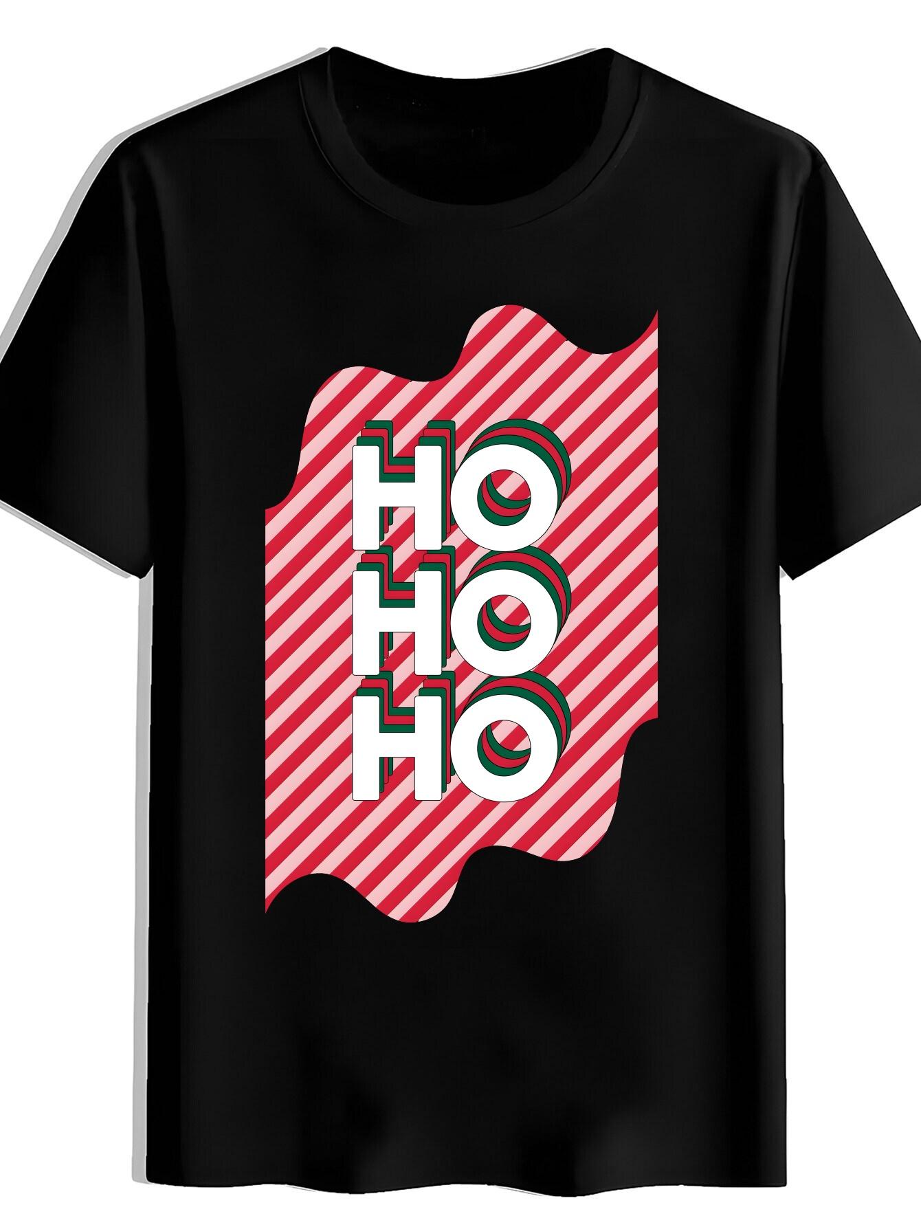 T-shirt Red & White Striped Graphic - Bold HO Lettering Print XXL