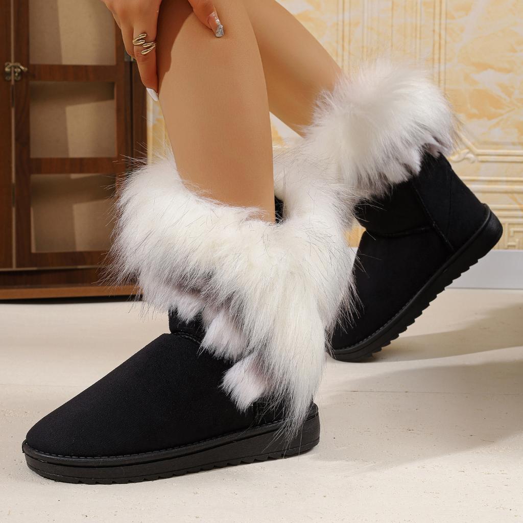 Shoes for Women Fur Boots Winter Warm Ankle Boots for Women Round Toe Slip On Snow Boots Female Comfortable Outdoor Ladies Shoes