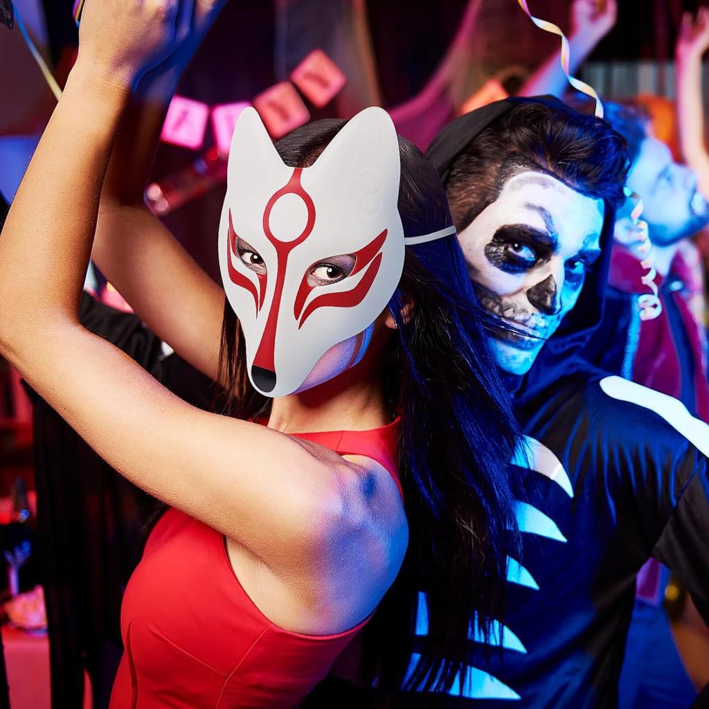 Alipis Cat Unpainted Therian Masks: 4 Pack Paintable White Fox Blank Masquerade for DIY Craft Paper Mache Decorate Animal Plain Wolf Halloween