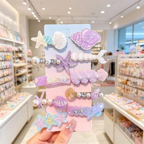 Summer Ocean Series Set Cute Children's Hairpin Pearl Hair Accessories Shell Starfish Hairpin Duckbill Clip