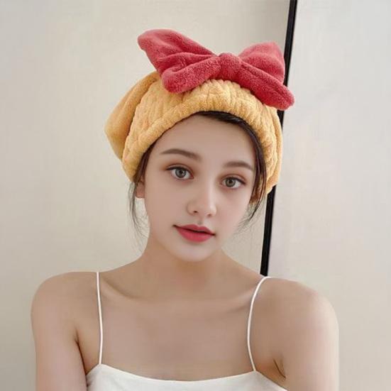 Absorbent Hair Drying Cap Quick Dry Microfiber Hair Towel Wrap Shower Cap Wet Hair Drying Turban with Bow Tie for Women Girls