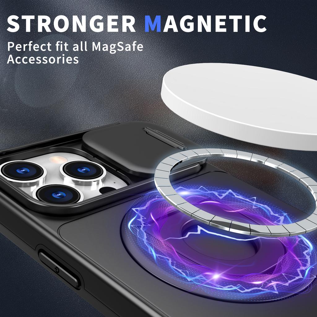 For iPhone 15 Pro Max Case PC+TPU Rotating Kickstand Phone Shell Compatible with MagSafe