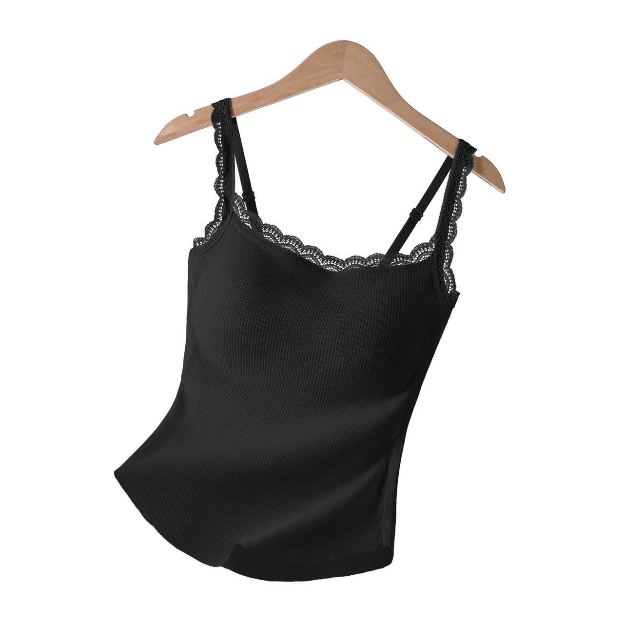

Warm, velvet, lace, beautiful back, small sling vest, bra with chest pad, integrated cup, bottom top inside. XL=38/85AB чорний