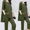 Spring and Summer Korean Style Women's Loose Slimming Fashion Suit Short-sleeved Top Casual Cropped Pants Two-piece Set