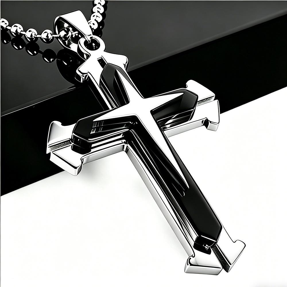 2024 Men's Diamond Cross Pendant Necklace - Silver, Gold, & Black Dark Knight Style