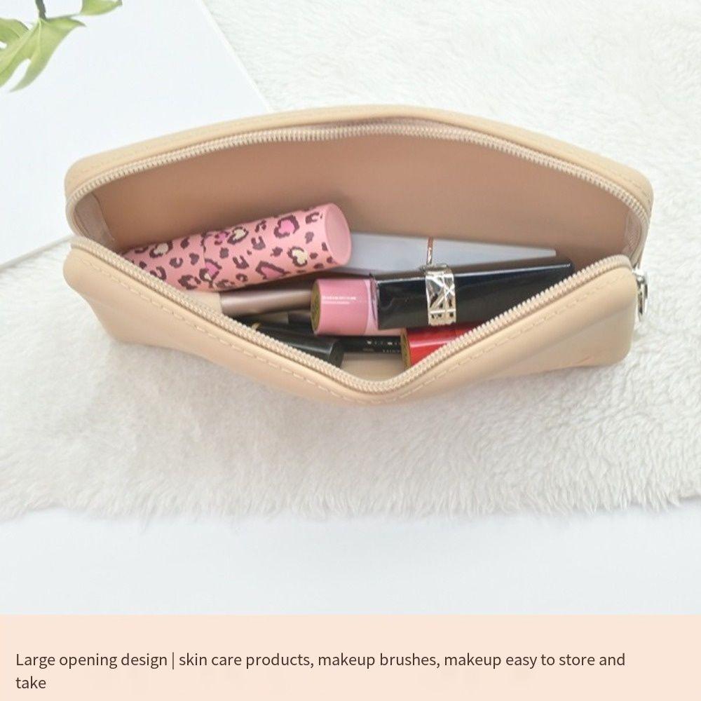 Solid Color Silicone Cosmetic Bag Portable Silicone Storage Bag Makeup Brush Case  Stationery