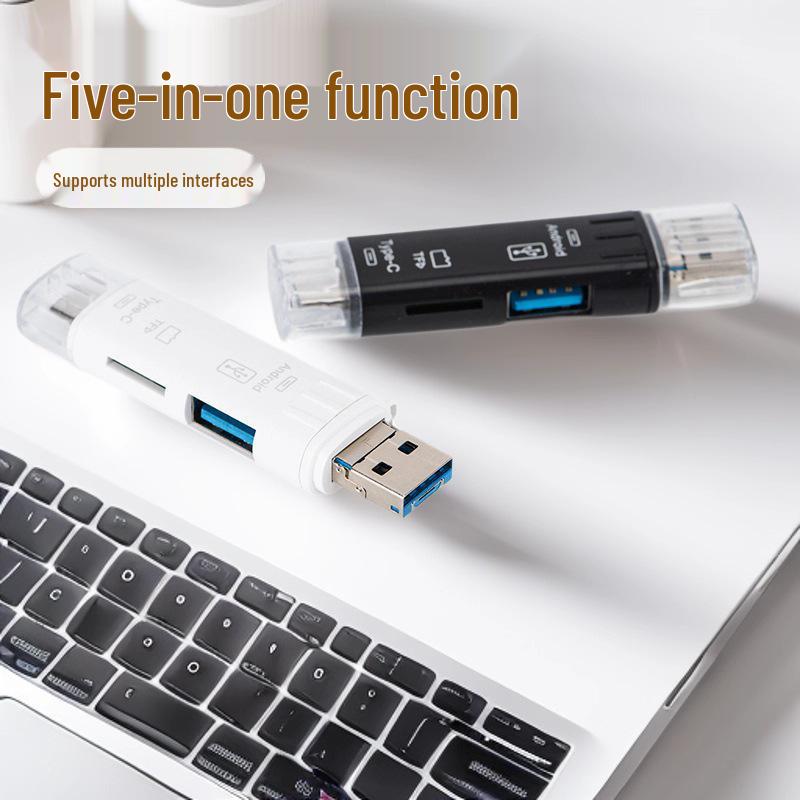 Portable Multi-function OTG Card Reader: TF/microSD, USB, V8, and Type-C Converter for Phones and Cameras