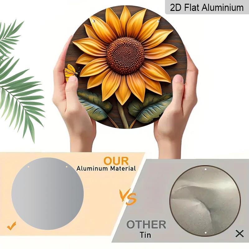 2D Flat Aluminum 7.87 Inch X 7.87 Inch Sunflower Pattern Wall Decoration, Rustic Style, Suitable for Gardens, Farmhouses, Cafes, Living Rooms