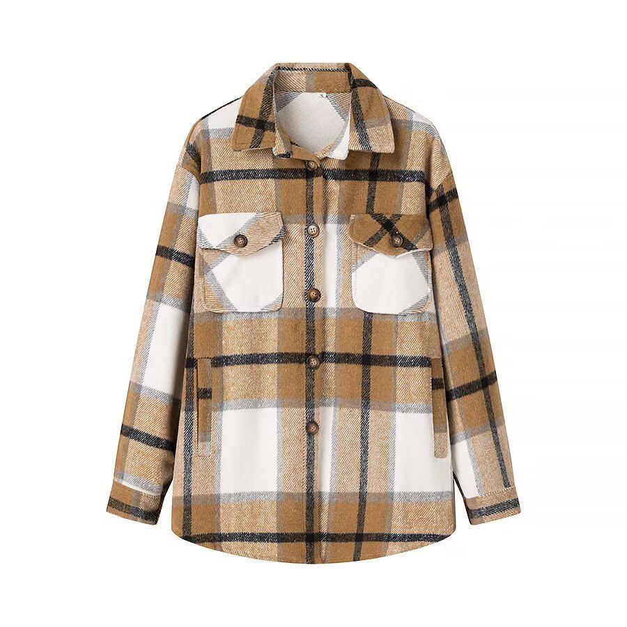 

Женское повседневное клетчатое шерстяное пальто уличной моды Осень/Зима 2024 S