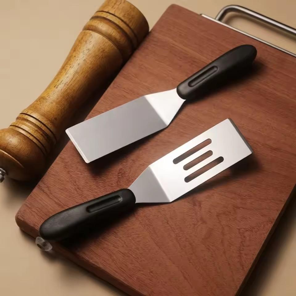 Stainless Steel Steak Fried Shovel Cooking Spatula Non-Slip Handle Pizza Shovel Pancake Beef Turner Scraper Kitchen BBQ Utensils