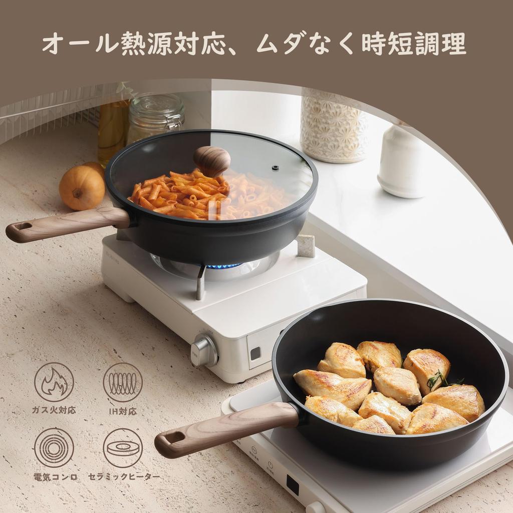 SENSARTE Deep Frying Pan 30cm with Lid, Non-stick Coating, IH and Gas Stove Compatible, Stir-fry Pan, All Heat Source Compatible, 5-Layer Construction
