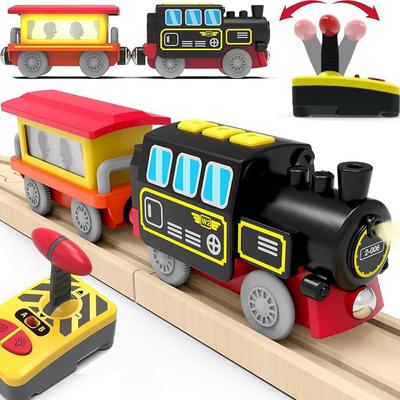TOPLIVING Electric Train for Wooden Rails, Magnetic Remote Control Train, Battery-Operated Locomotive Train for Toddlers, KOM (No Wooden Rails)