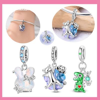 Copper Craft Beads Green Dinosaur Puppy Hugging Crystal Rabbit Charms Pendant Fit Original Bracelet Diy Jewellery For Women