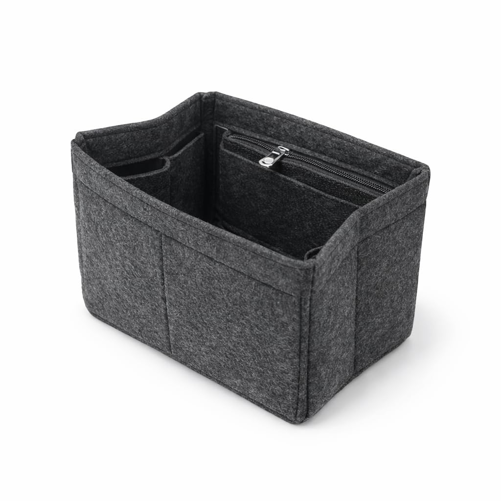 Cireneon Felt Bag-in-Bag, 8 Pockets, Lightweight, Organizing Inner Bag for Cube-Shaped Bags (Gray)