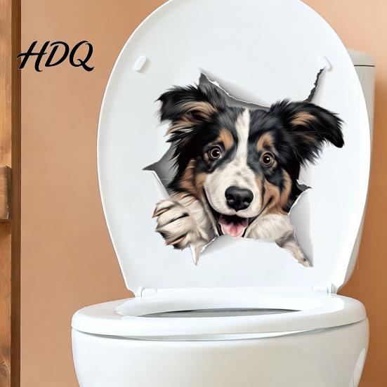 Bathroom Wall Decals Cartoon Dog Toilet Lid Sticker 3D Effect Puppy Decal for & Decorative Lid Animal Decoration Sticker Home Office Living