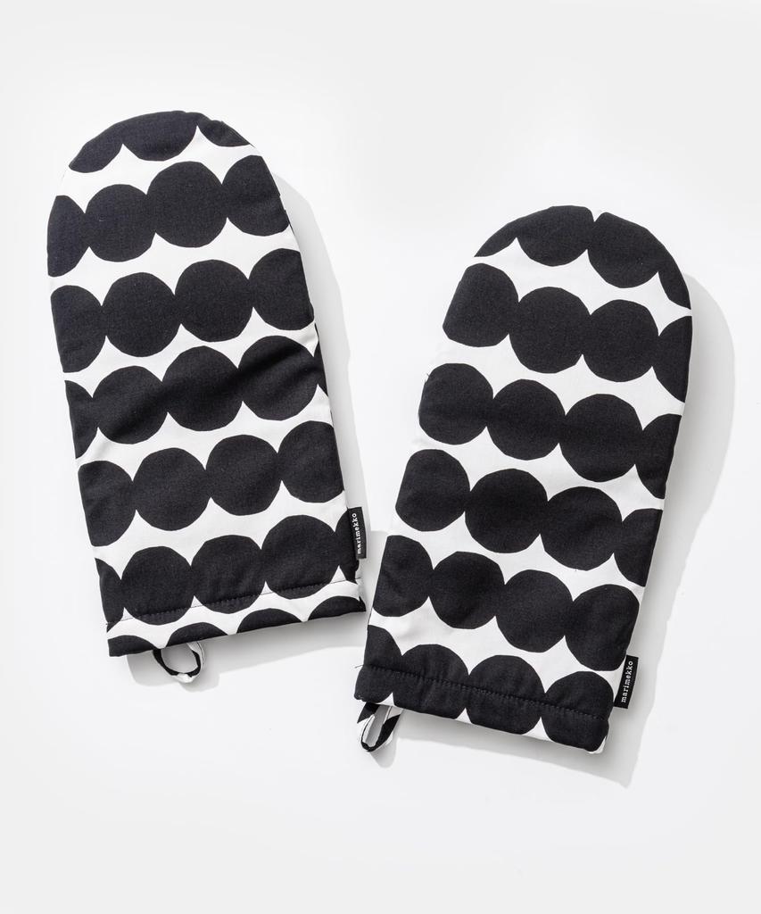 Marimekko 3-Piece Set (2 Aprons and Mittens) 071708 RASYMATTO WHITE/BLACK [Parallel Import]