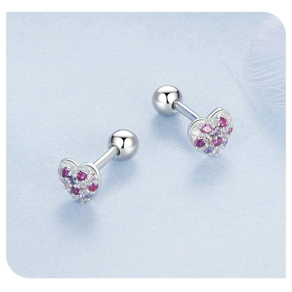 Bamoer 925 Sterling Silver Náušnice Duhové srdíčko Vintage Party pozlacené bílé zlato pro ženy Jemné šperky