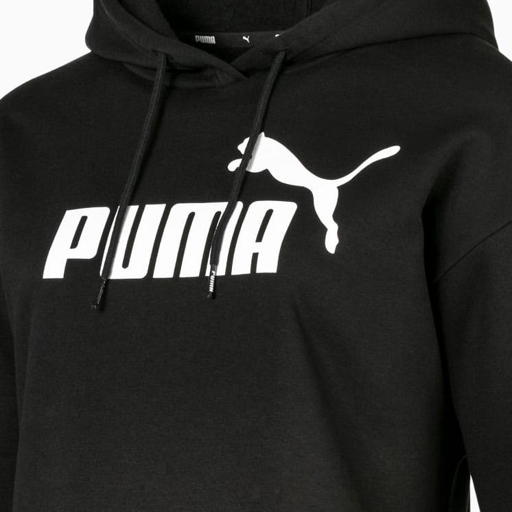 Puma Logo Print Casual Sports Hoodie Women Tops Black 580153-01