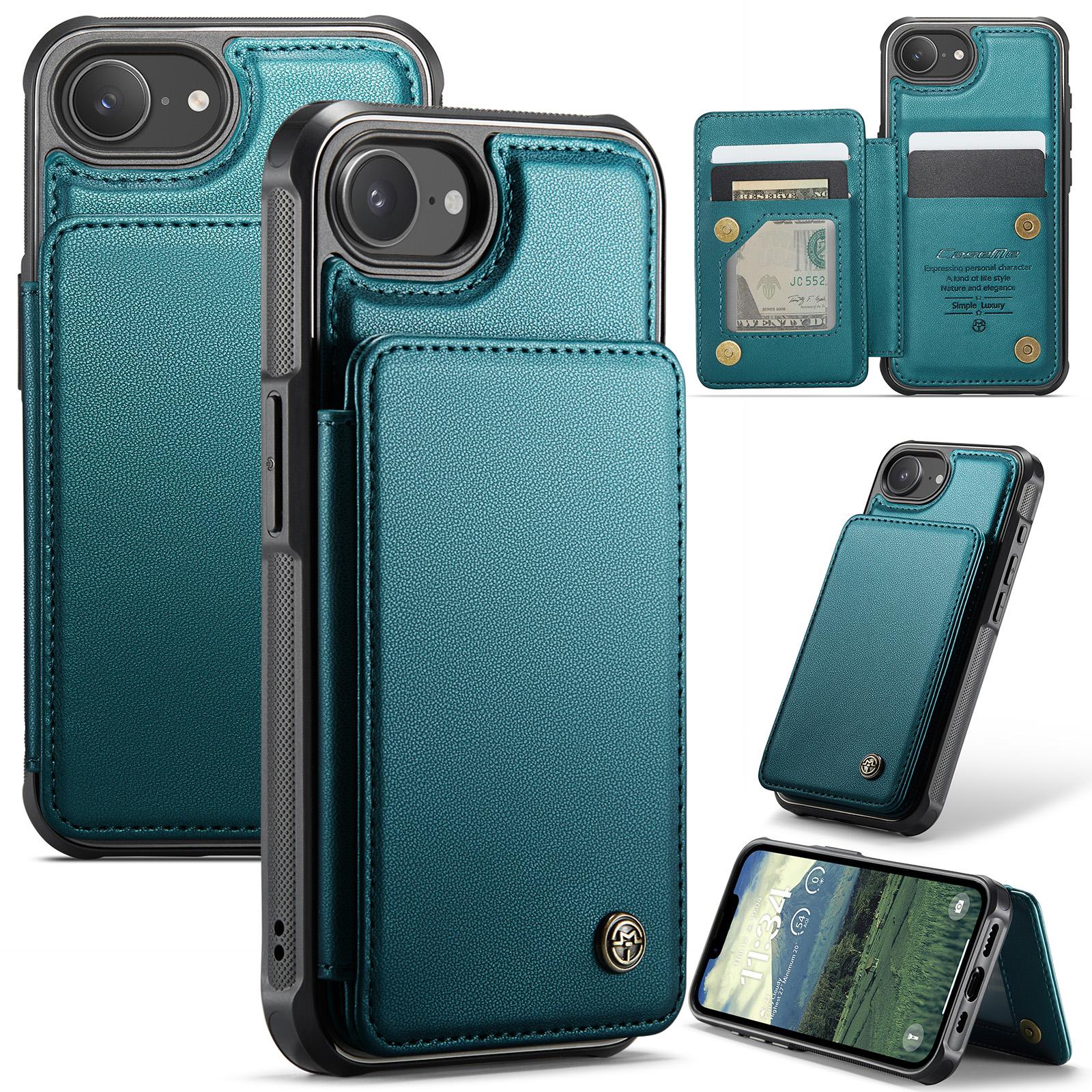 

For iPhone 16e Phone Case CASEME C22 Leather Back Cover with RFID Blocking Card Slots Green
