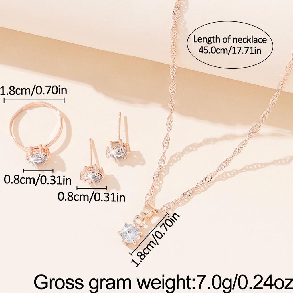 5 stk Elegant Krystall Zirkon Sett Zirkonia Ring Halskjede Armbånd Øredobber Enkelt Sett Zirkon Mote Allsidig Trendy Zirkon