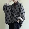 Lente Dames Polka Dot Parka's V-Hals Vleermuismouw Warme Jassen Veelzijdige Casual Slankmakende Katoenen Jas