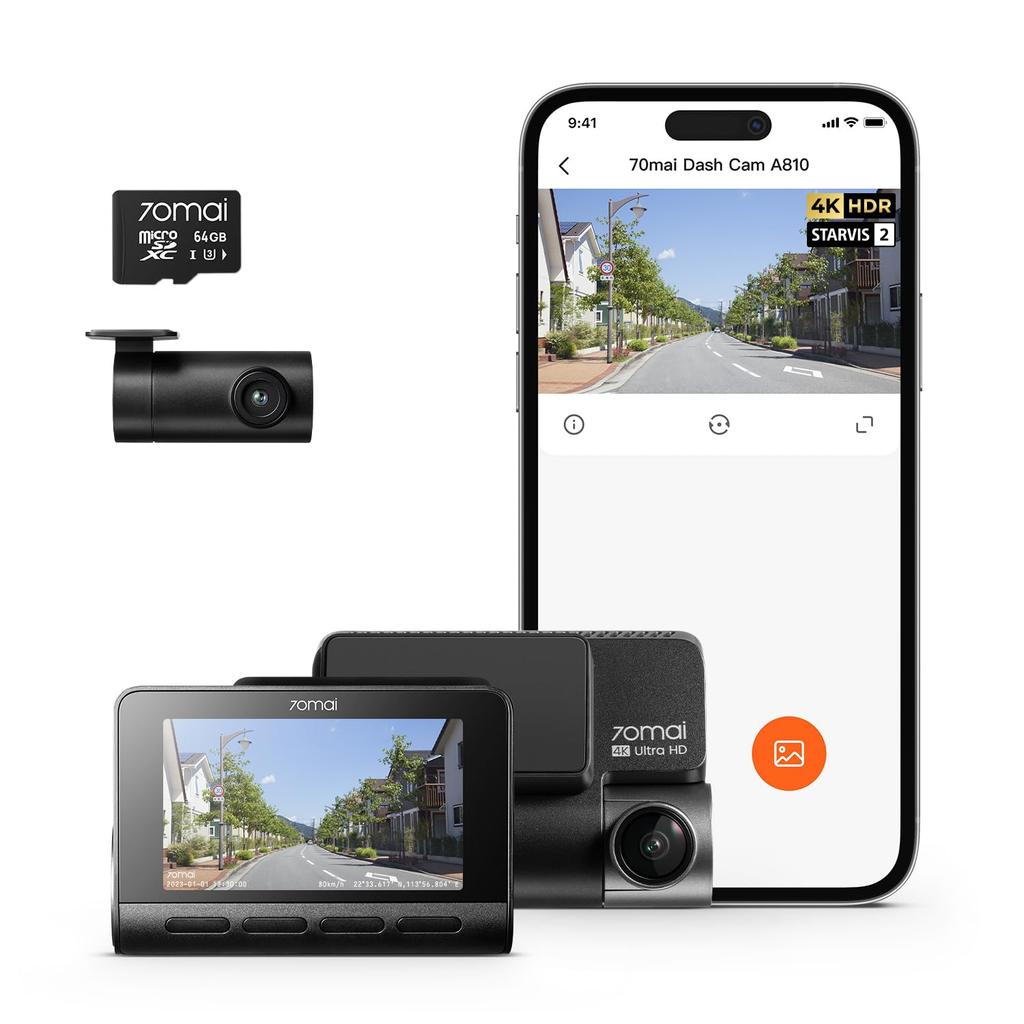 4K UHD Ultra High Definition Dash Cam 4K A810 Front Rear Dual HDR Compact LCD STARVIS SONY IMX678 Super Night Parking ADAS Safety Driving Assistance