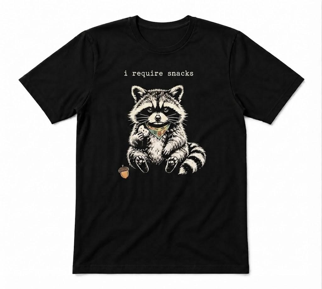 Snack Raccoon Lover Funny Animal Gift Unisex Black T-shirt