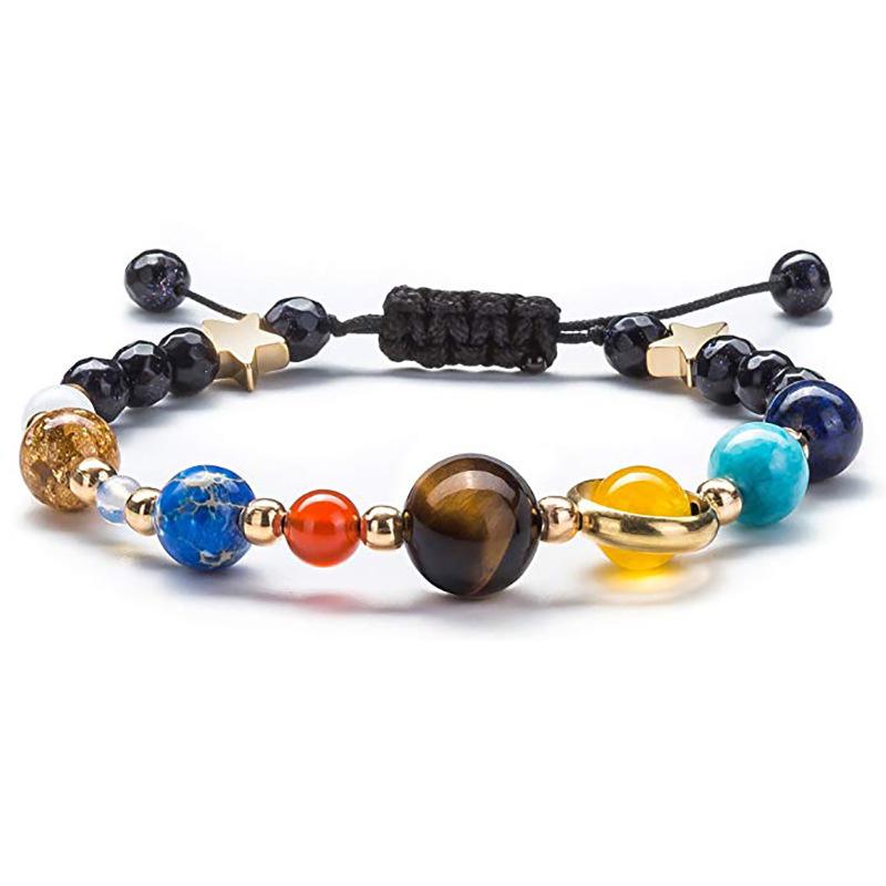 Galaxy Solar System Natural Stone Beaded Bracelet - Eight Planets & Guardian Star