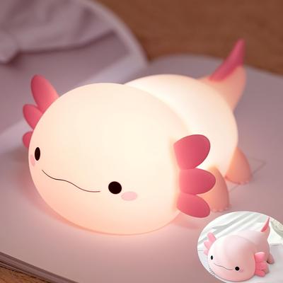 [Niedliches Axolotl Nachtlicht] USB Wiederaufladbare LED Lampe - Niedliches Nachtlicht mit Timer, Berührungsempfindliches Dimmbares Farbwechselndes Salamander-Design, Sanftes Leuchten