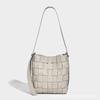 Vacation Style Niche Woven Bucket Bag, Women's New Fashionable Black and White Grid Single Shoulder Bag, Crossbody Bag, Large Capacity