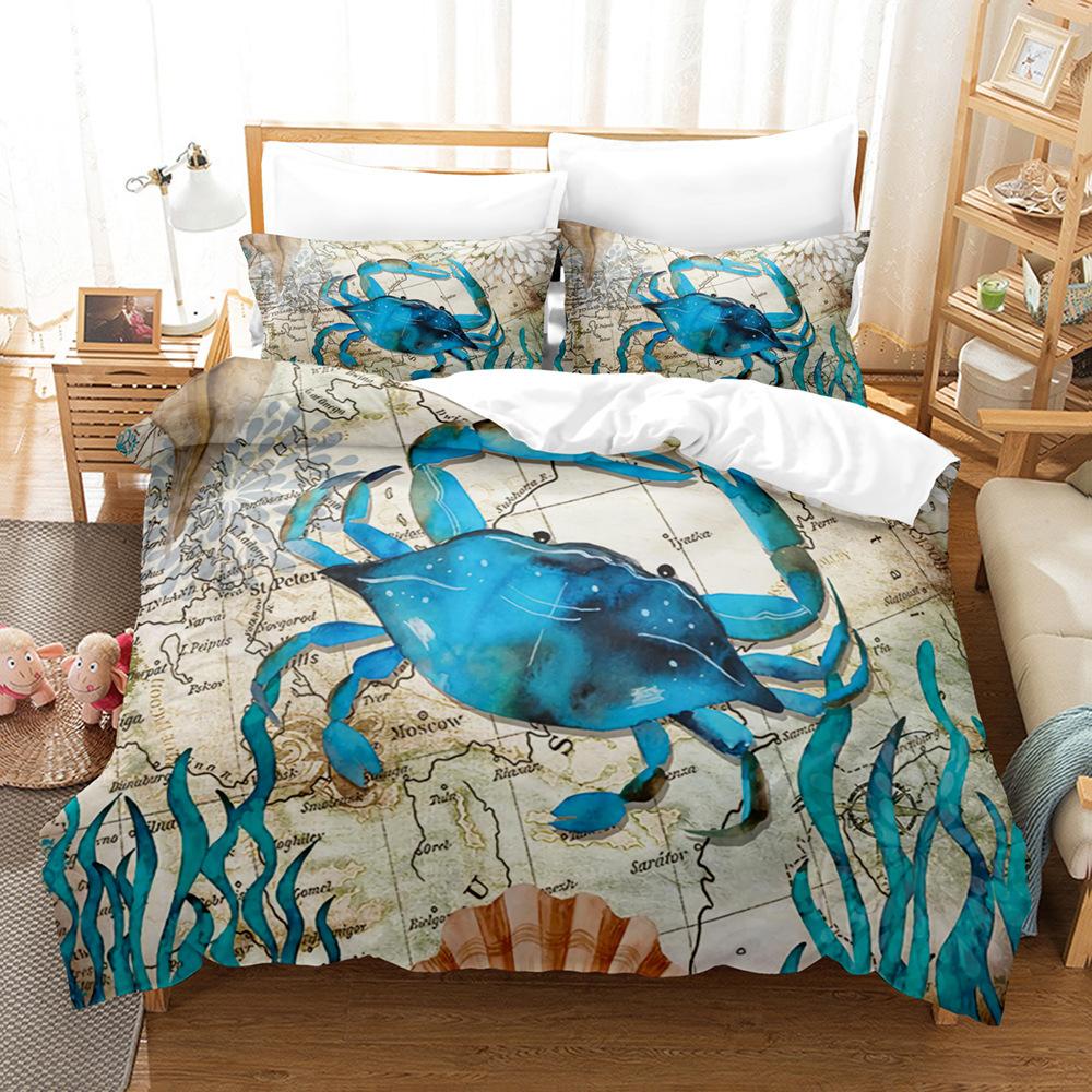 Marine Animal Three-Piece Quilt Cover American Retro