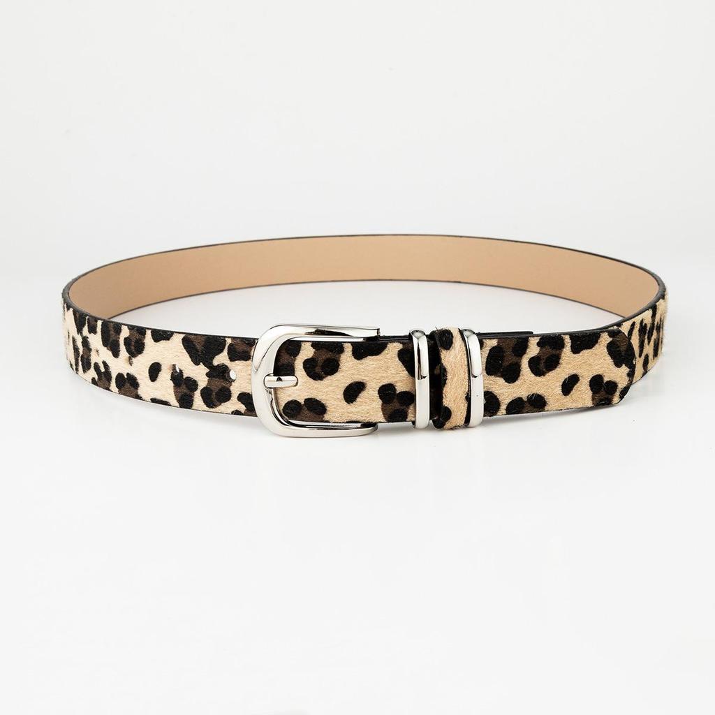 Niche Leisure Women's Leopard Print Belt Hot Girl Style Leopard Print Denim Pants with Artistic Retro Buckle Leather Belt