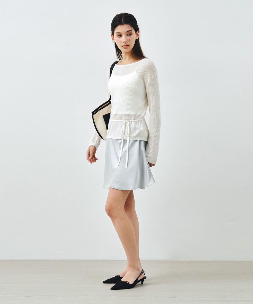 Mongdol Side Tuck Satin Midi Skirt Light Blue Mdsk033Lblue
